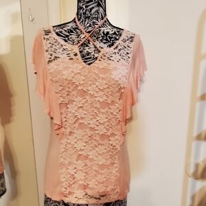 Lace overly, ribbon to front, flutter/ruffled, frills